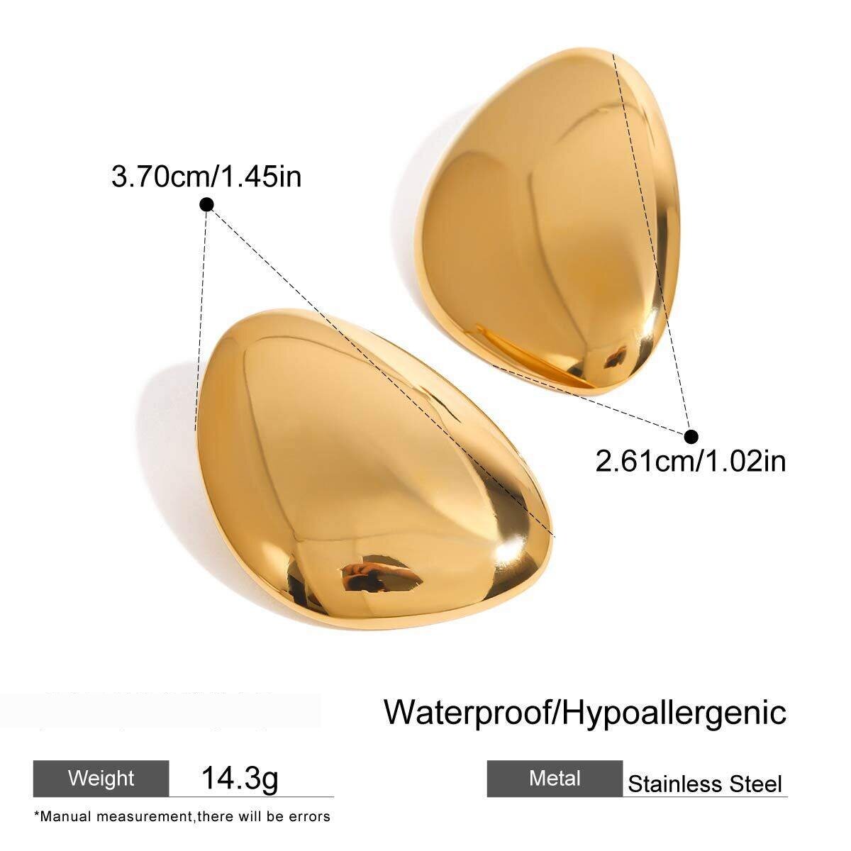 1 Par De Pendientes De Botón De Acero Inoxidable Ovalados Irregulares, De Serie Simple, Resistentes Al Agua, Color Dorado, Para Mujer 