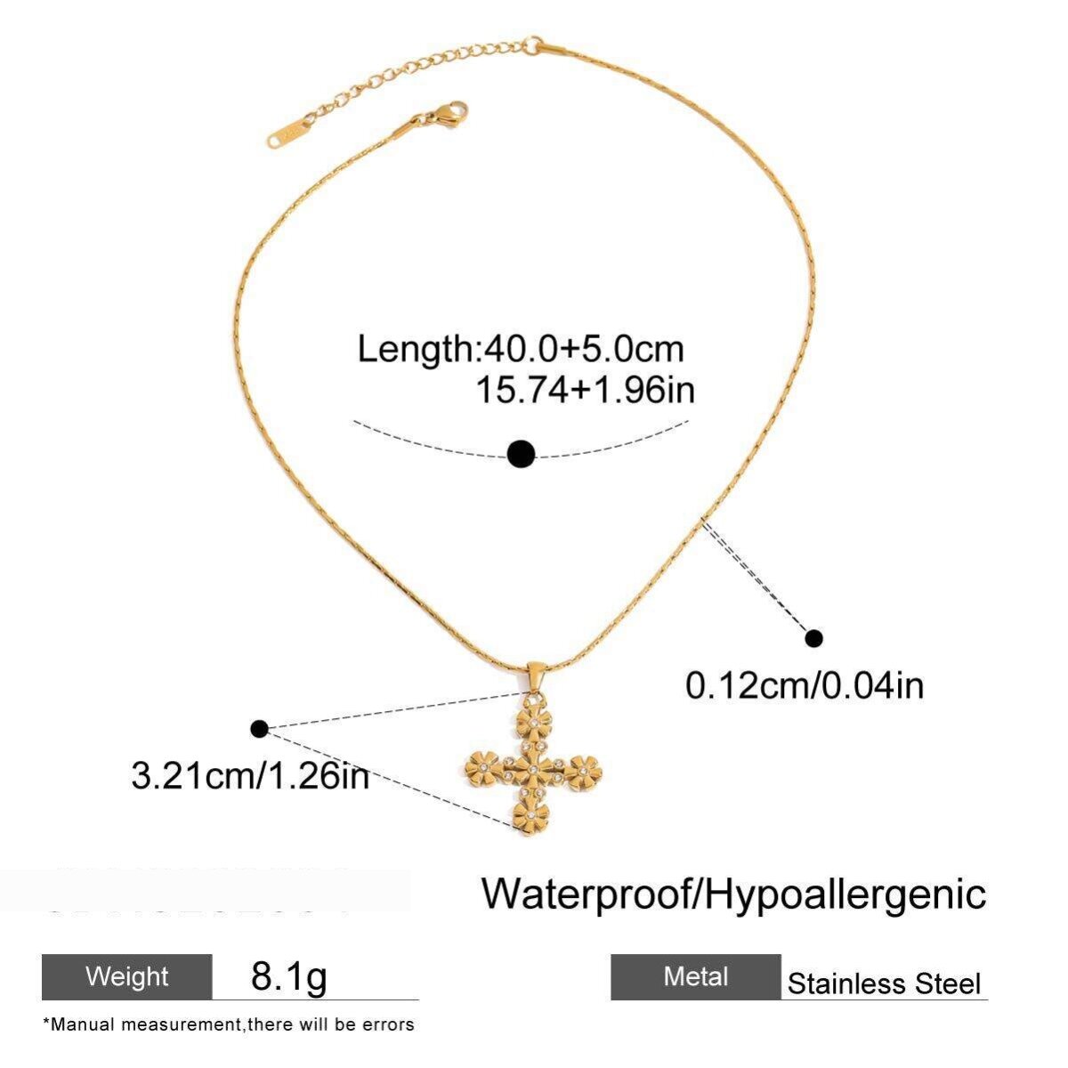 1 Piece Classic Series Vintage Exquisite Cross Stainless Steel Waterproof Gold Color Women's Pendant Necklaces h5 