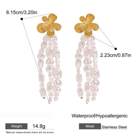 1 Pair Classic Series Elegant Flower Tassel Stainless Steel Waterproof Gold Color Women's Beads Earrings
