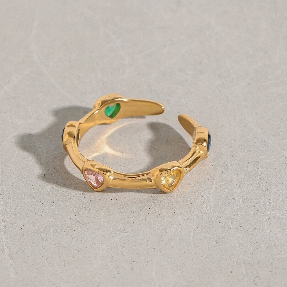 1 Piece Polychrome Series Fascinating Heart Shape Stainless Steel Waterproof Gold Color Women's Single Rings Picture2