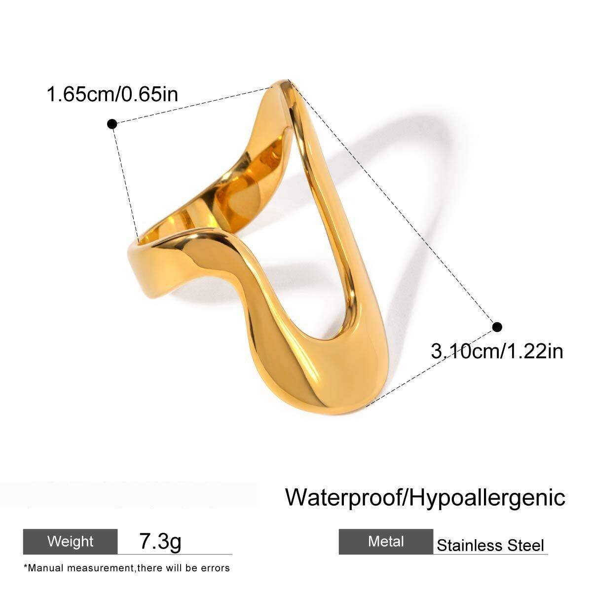 Anillos Individuales Minimalistas De Acero Inoxidable Con Forma De Línea Irregular, Resistentes Al Agua Y Color Dorado Para Mujer, 1 Pieza h5 