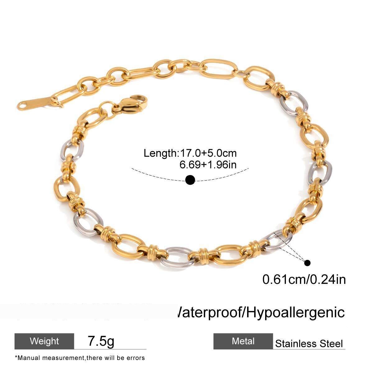 Pulsera De Cadena Para Mujer, De Acero Inoxidable, Redonda, Aerodinámica, Resistente Al Agua, Color Dorado Y Plateado, Serie Simple, 1 Unidad 