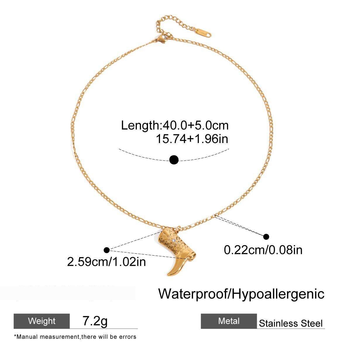 Collier Pendentif Femme Élégant, Style Botte Classique, Couleur Unie, En Acier Inoxydable, Étanche, Couleur Or (1 Pièce) h5 