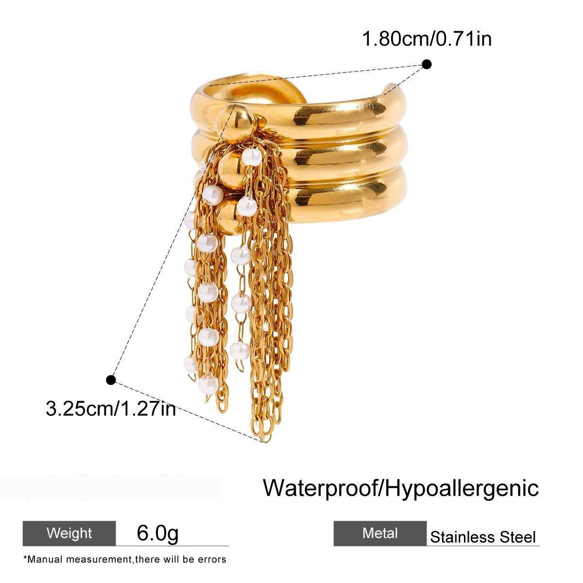 1 Piece Classic Series Designsble Tassel Stainless Steel Waterproof Gold Color Women's Single Rings h5 