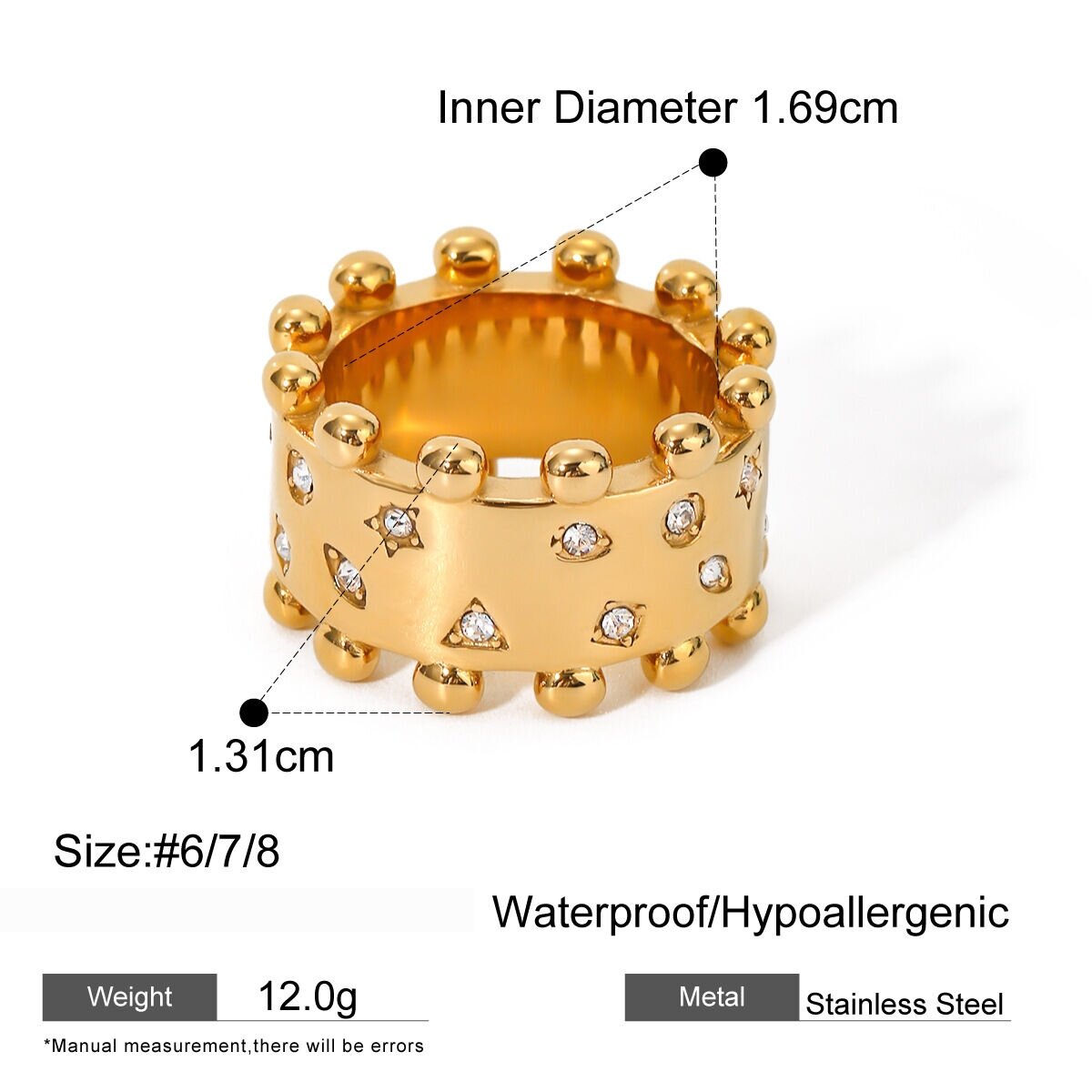 1 Piece Exquisite Series Retro Pentagram Round Stainless Steel Waterproof Gold Color Women's Bangles 