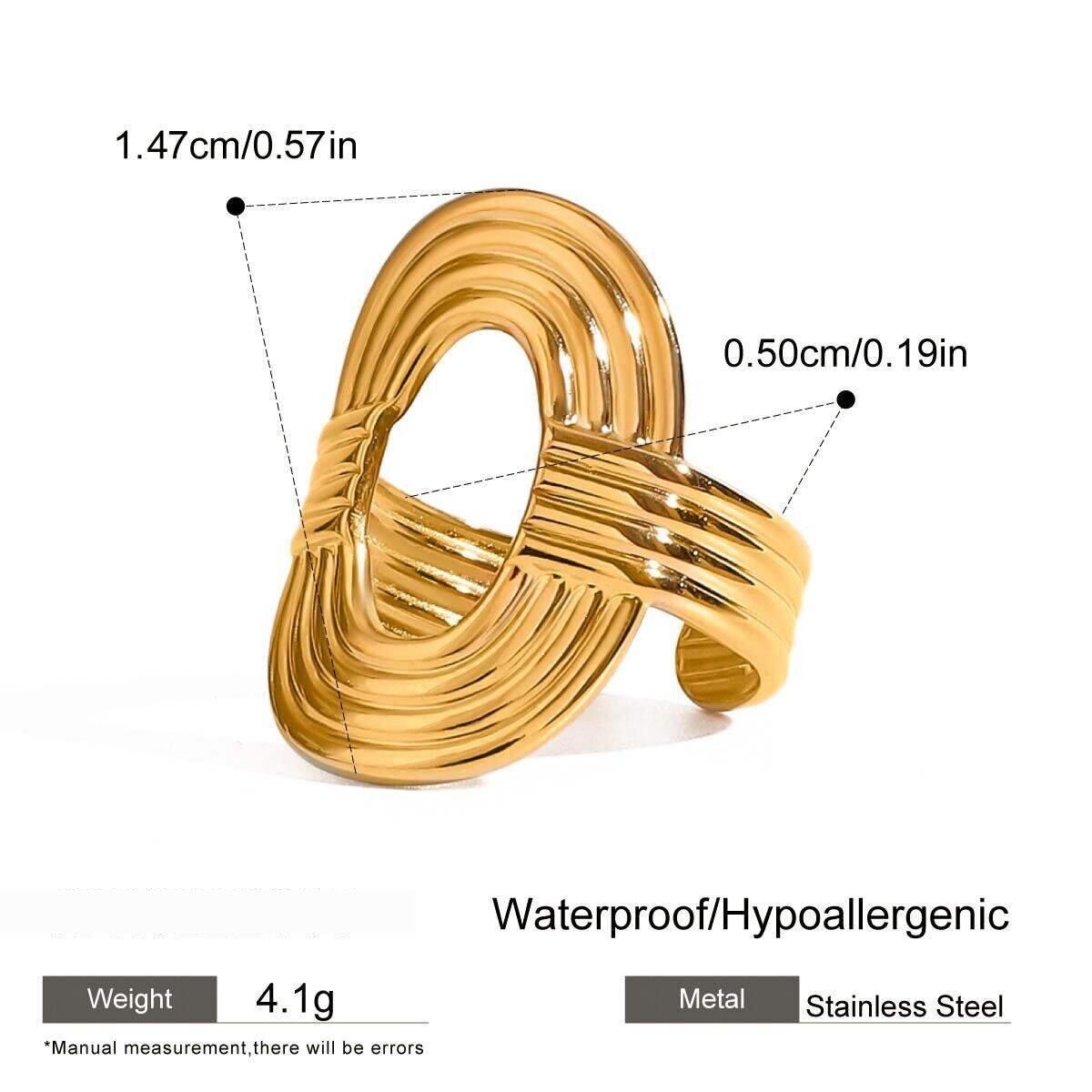 Anillos Ajustables Para Mujer De Acero Inoxidable, Resistentes Al Agua, Color Dorado, De Línea Ovalada, De La Serie Clásica, De 1 Pieza h5 