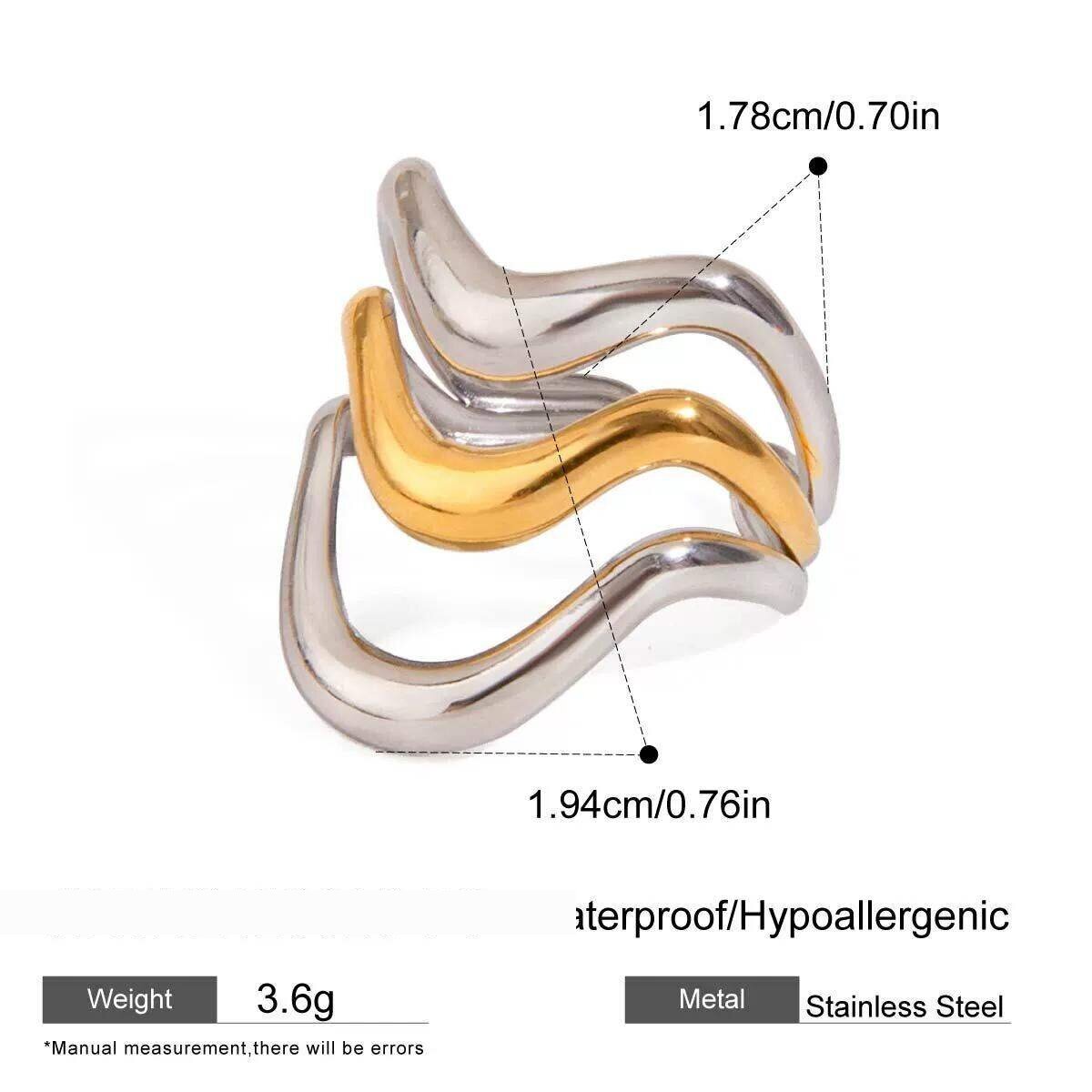 1 Stück Designable Series Personality Line Edelstahl Wasserdicht Gold & Silber Farbe Damen Verstellbarer Ring h5 