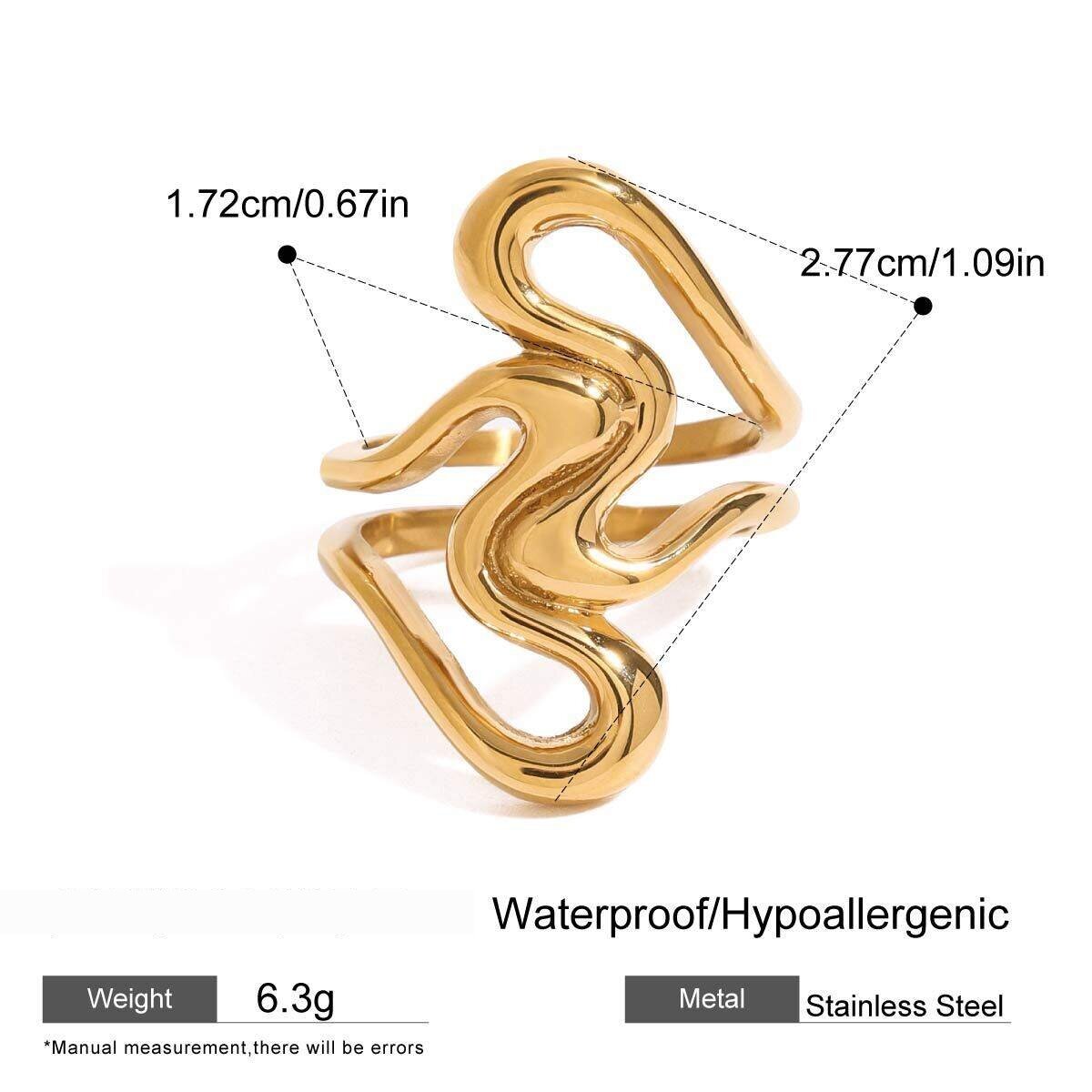 1 Piece Daily Series Irregular Overlap Heart Shape Stainless Steel Waterproof Gold Color Women's Single Rings 
