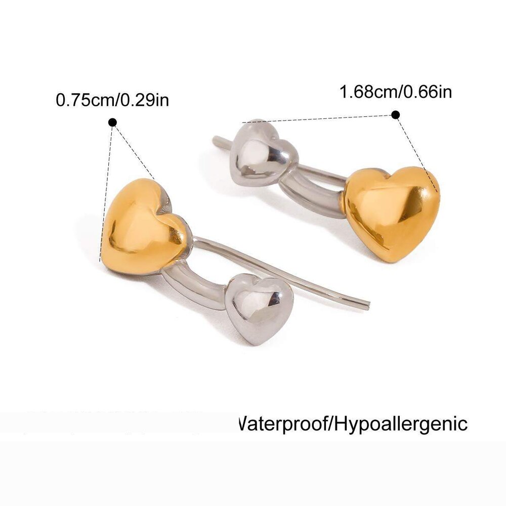 1 Pair Designable Series Delicate Heart Stainless Steel Waterproof Gold & Silver Color Women's Stud Earrings