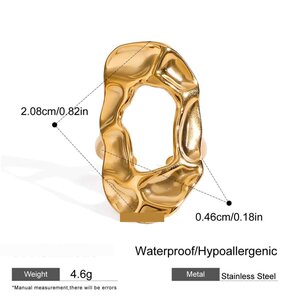 1 Piece Classic Series Style Hammered Texture Stainless Steel Gold Color Women's Adjustable Rings h5