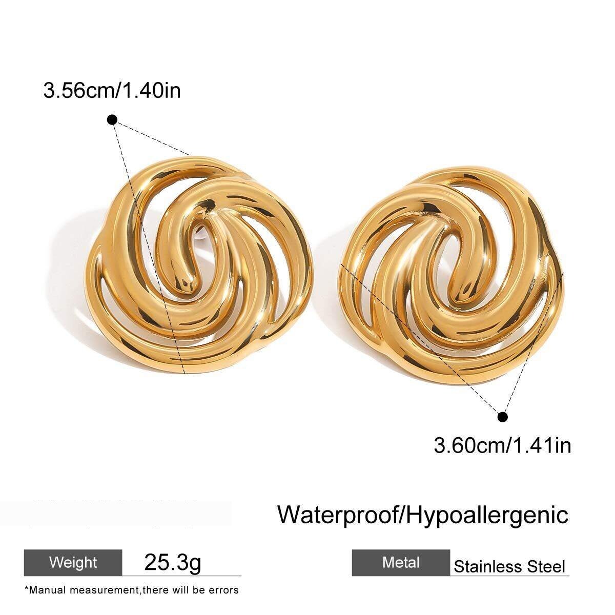 1 Pair Shining Series Elegant Annular Stainless Steel Waterproof Gold & Silver Color Women's Stud Earrings h5 