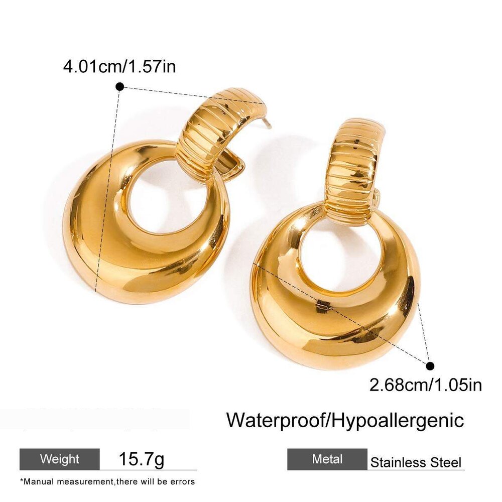 1 Pair Modern Series Daily Annular Shape Stainless Steel Waterproof Gold Color Women's Drop Earrings