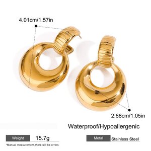 1 Pair Modern Series Daily Annular Shape Stainless Steel Waterproof Gold Color Women's Drop Earrings h5