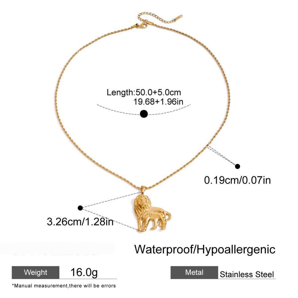 1 Piece Luxurious Series Delicate Lion Stainless Steel Waterproof Gold Color Women's Pendant Necklaces
