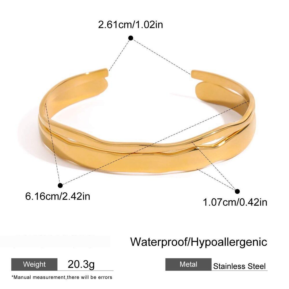 1 Piece Shining Series Irregular Annular Stainless Steel Waterproof Gold Color Women's Bangles