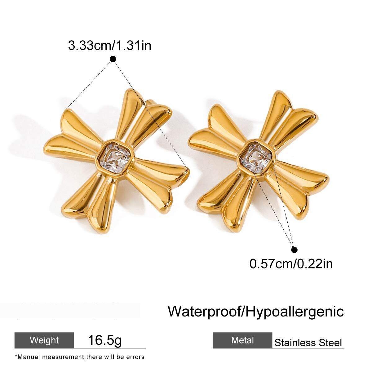 1 Pair Classic Series Exquisite Cross Shape Stainless Steel Waterproof Gold Color Women's Stud Earrings 
