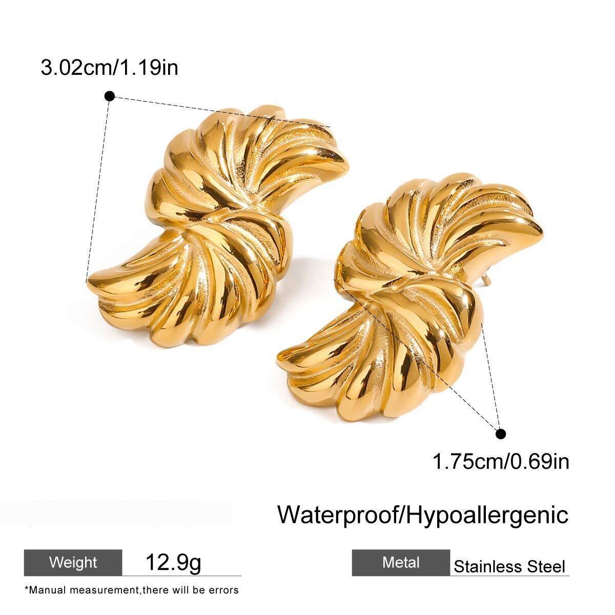 1 Pair Classic Series Irregular Streamline Stainless Steel Waterproof Gold Color Women's Stud Earrings h5 