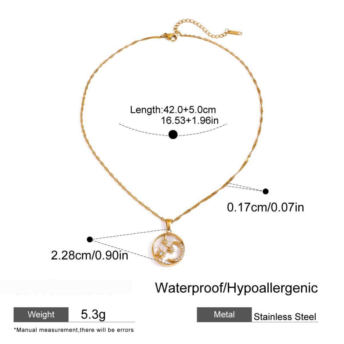 Collana Con Ciondolo Da Donna Color Oro Impermeabile In Acciaio Inossidabile Con Motivo A Stella E Luna, 1 Pezzo, Serie Lussuosa h5 