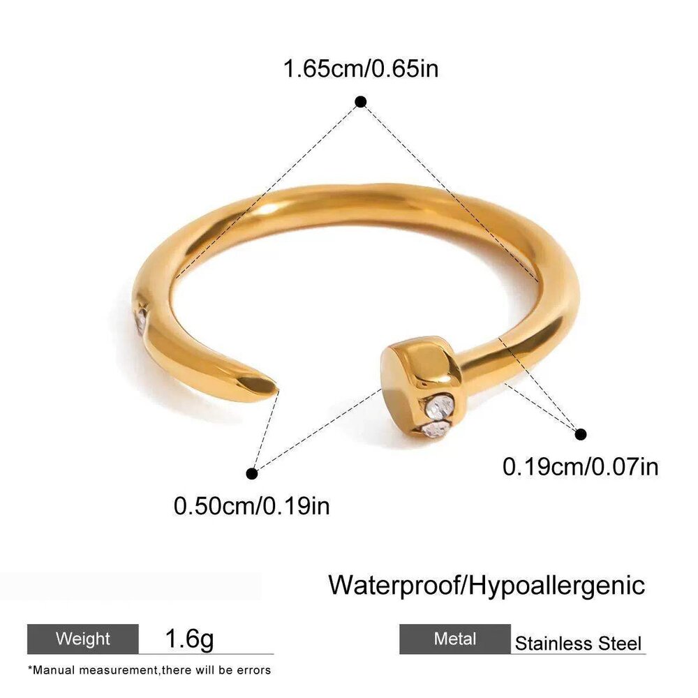 1 Piece Modern Series Classic Annular Nail Stainless Steel Waterproof Gold Color Women's Single Rings