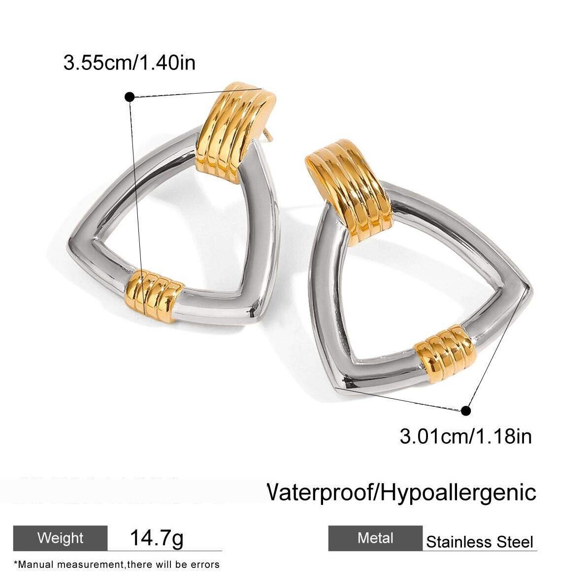 1 Pair Minimalist Series Classic Triangle Shape Stainless Steel Waterproof Gold Color Women's Stud Earrings h5 