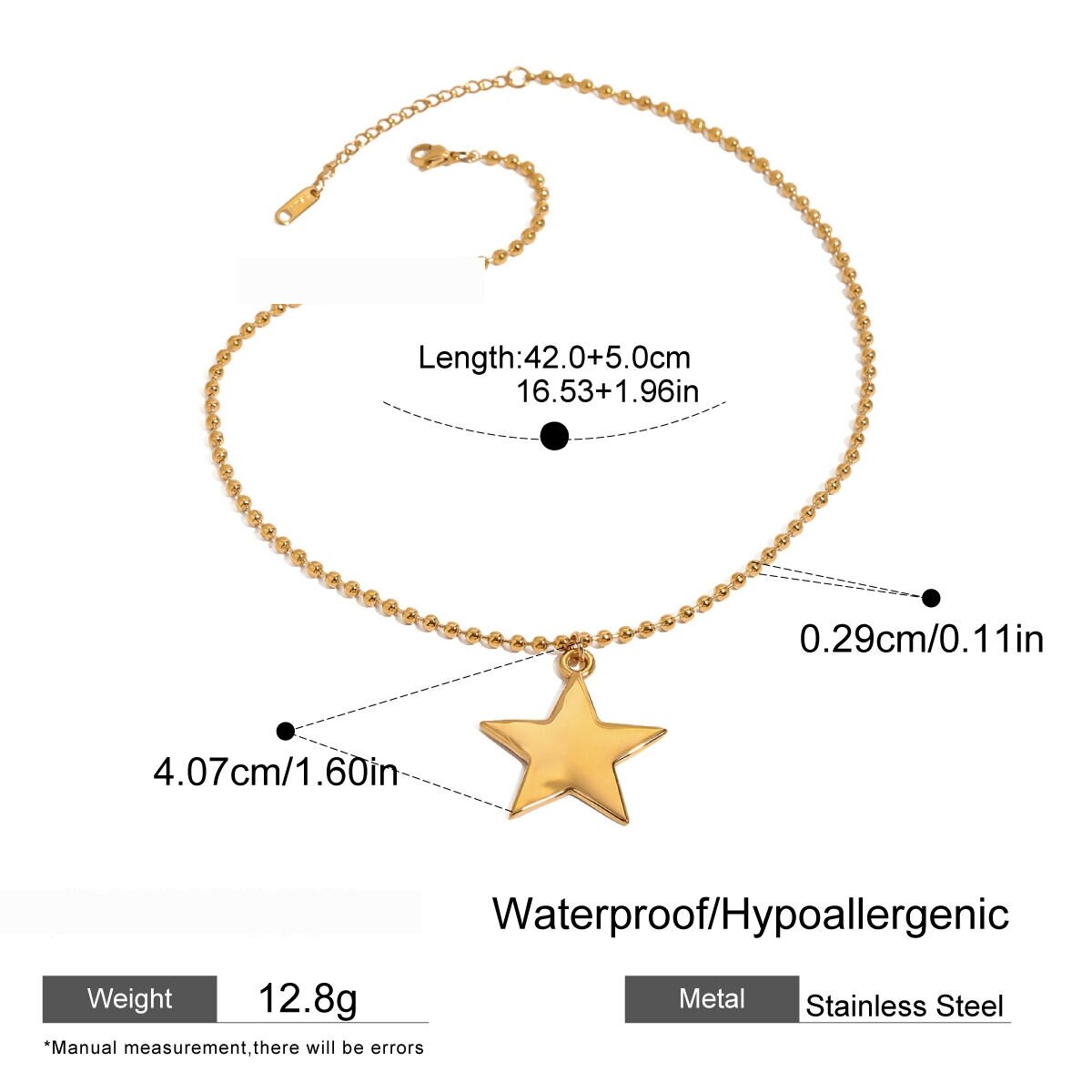 1 Stück Moderne Serie Täglich Massive Pentagramm Edelstahl Wasserdicht Goldfarbene Damenanhänger-Halskette h5 