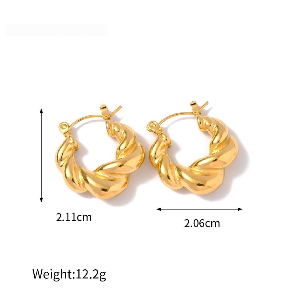 1 Pair Classic Series Daily Twist Annular Stainless Steel Waterproof Gold Color Women's Hoop Earrings