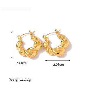 1 Pair Classic Series Daily Twist Annular Stainless Steel Waterproof Gold Color Women's Hoop Earrings h5