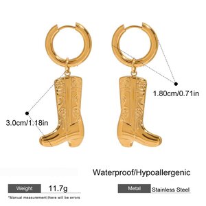 1 Paar Stijlvolle, Chique Laarzen Van Effen Roestvrij Staal, Waterdicht, Goudkleurige Oorbellen Voor Dames h5