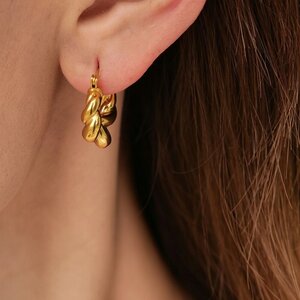 1 Pair Classic Series Daily Twist Annular Stainless Steel Waterproof Gold Color Women's Hoop Earrings h5 Picture2