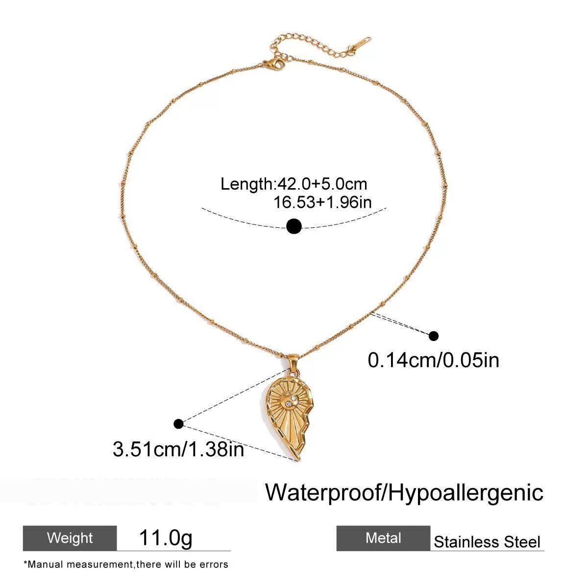 1 Stück Romantische Serie Elegante Herz-Paar-Mond- Und Sonnenanhänger Aus Edelstahl, Wasserdicht, Goldfarben, Damen-Halskette 