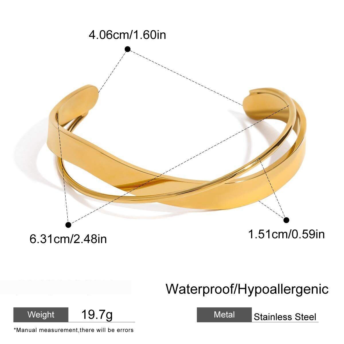 1 Piece Fascinating Series Solid Overlap Line Stainless Steel Waterproof Gold Color Women's Bangles h5 