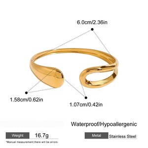 1 Piece Minimalist Series Classic Irregular Annular Stainless Steel Waterproof Gold Color Women's Bangles h5