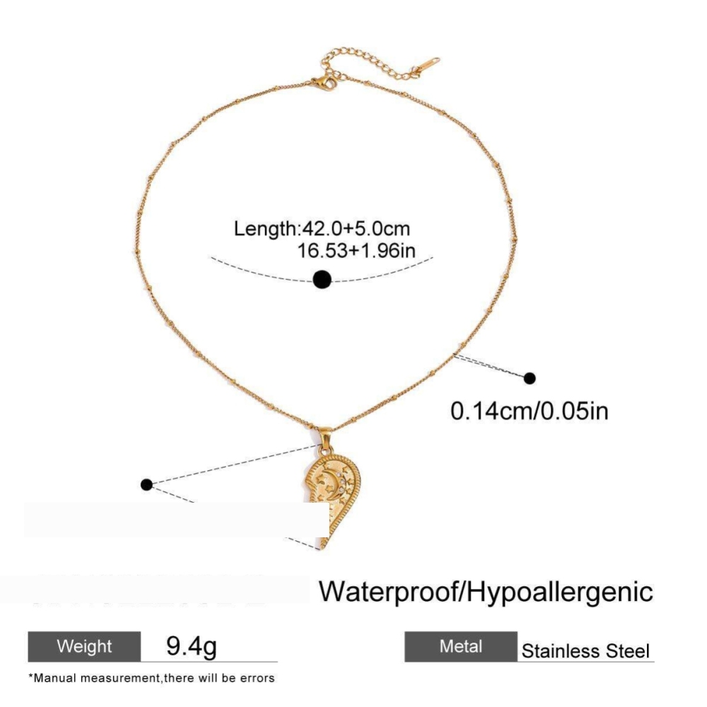 1 Piece Romantic Series Elegant Heart Couple Moon And Sun Stainless Steel Waterproof Gold Color Women's Pendant Necklaces