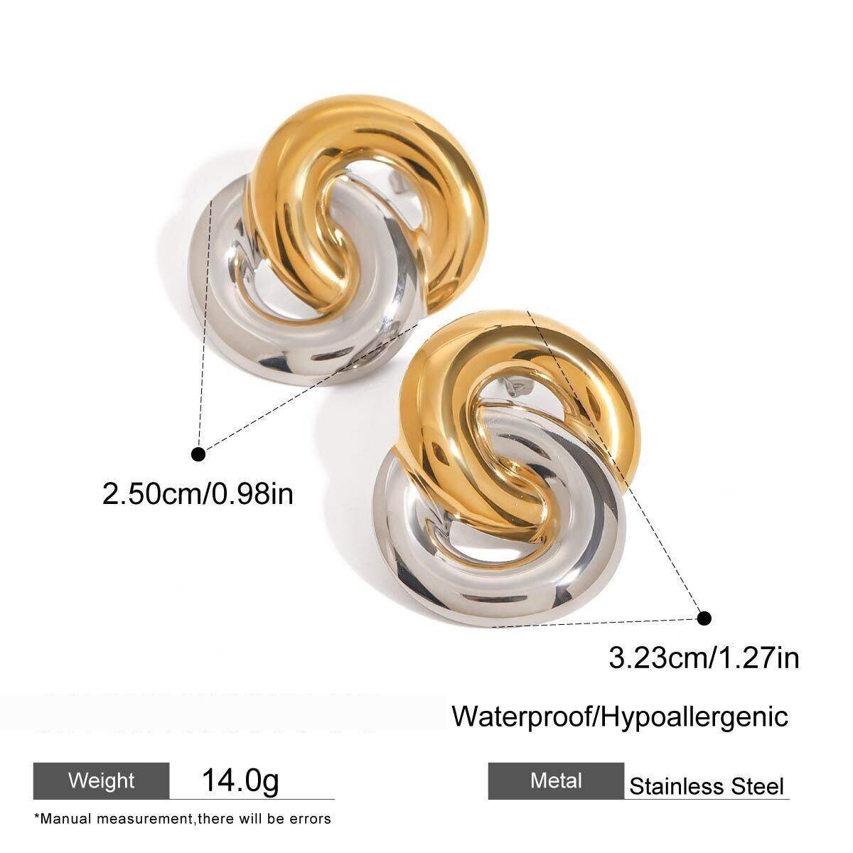 1 Paire De Boucles D'Oreilles Puces Pour Femme, Style Classique Moderne, Annulaires Superposées, En Acier Inoxydable Étanche, Couleur Or. h5 