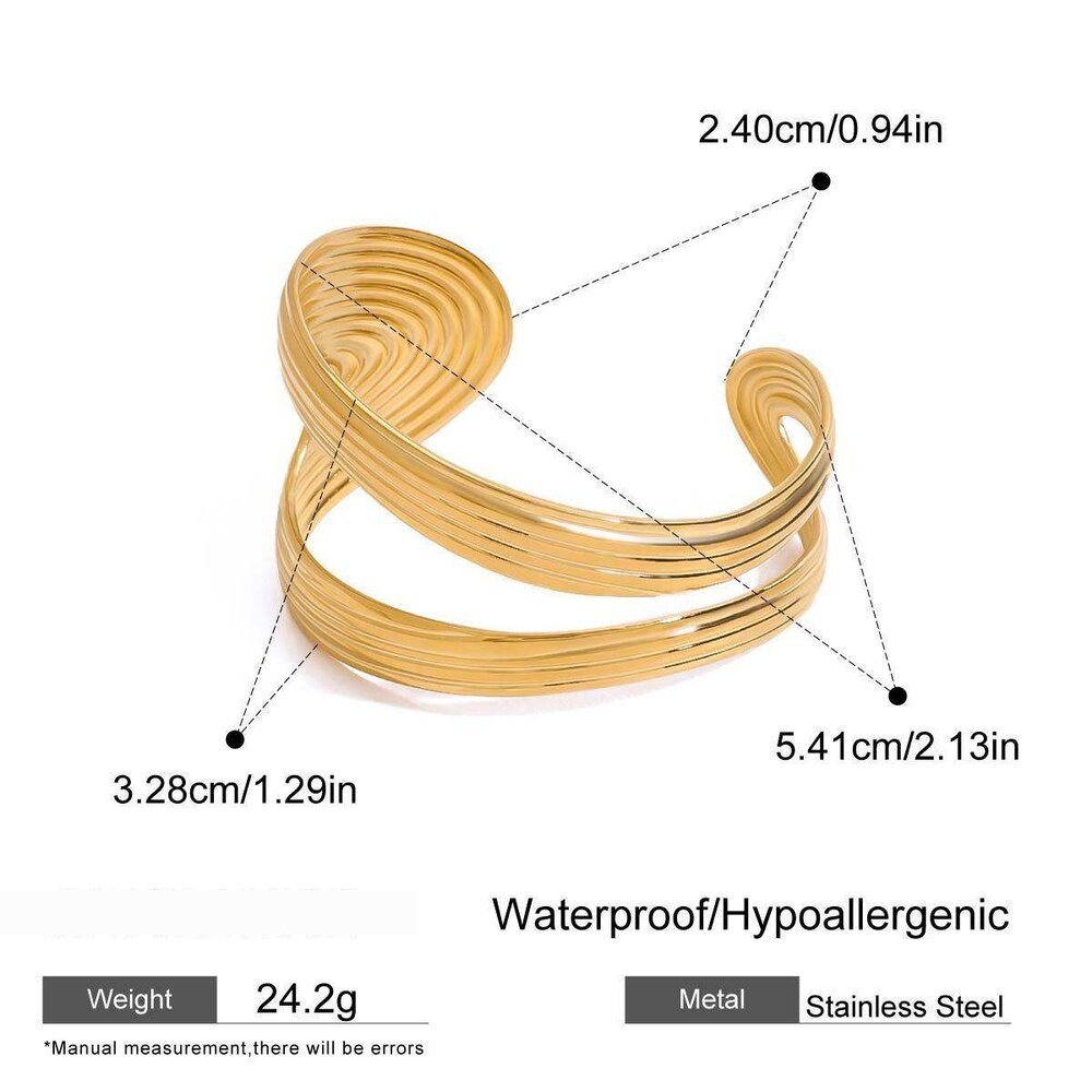 1 Piece Simple Series Elegant Solid Line Stainless Steel Waterproof Gold Color Women's Bangles