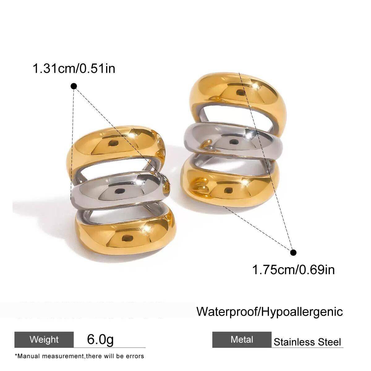 1 Pair Daily Series Minimalist Style Annular Stainless Steel Waterproof Gold And Silver Color Women's Ear Cuffs 