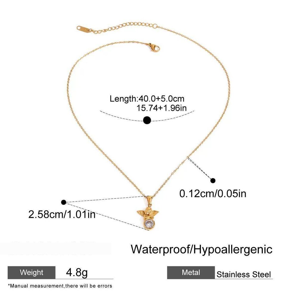 1 Stück Romantische Retro-Engelsform Edelstahl Wasserdicht Goldfarbene Damen-Anhänger-Halskette