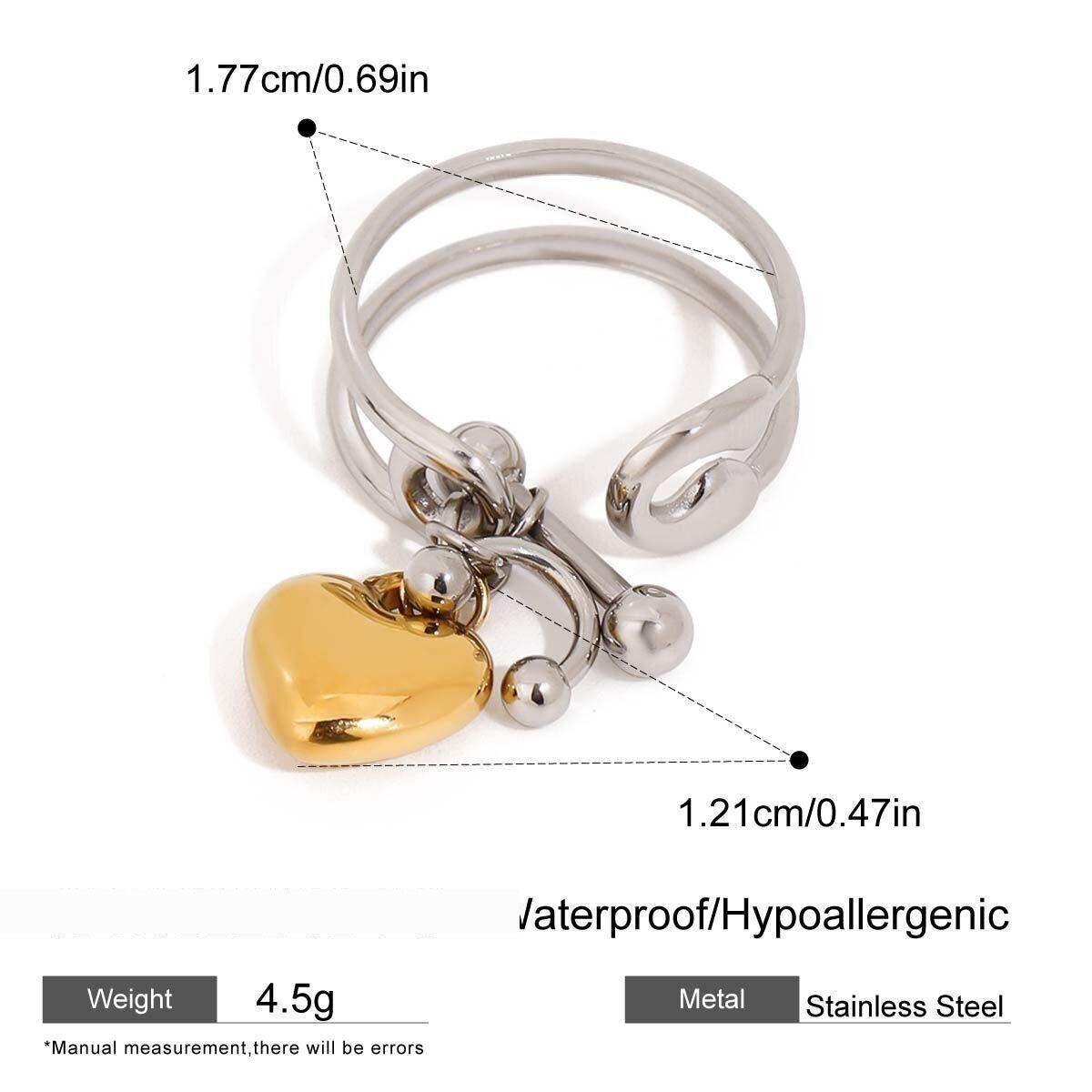 1 Stück Romantische Serie Herzanhänger Edelstahl Wasserdicht Gold Und Silber Farbe Damen Einzelring h5 