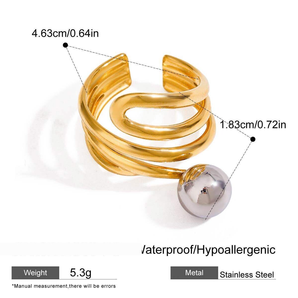 1 Stück Vogue Series Wave Line Damenring Aus Massivem Edelstahl, Wasserdicht, Gold- Und Silberfarben 