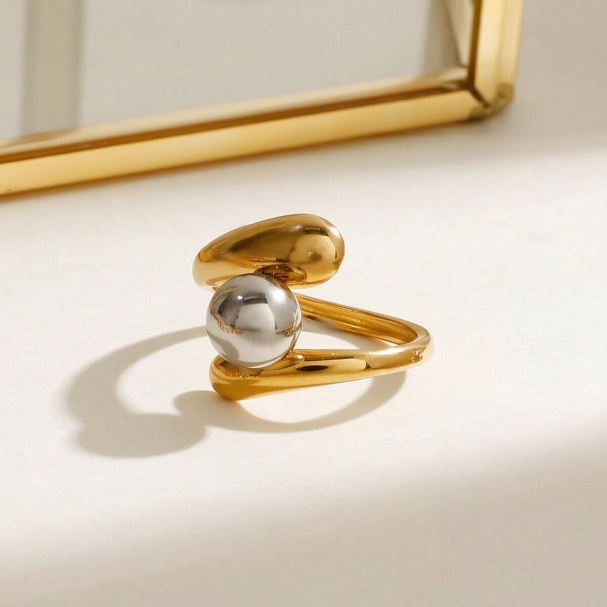 1 Piece Minimalist Series Classic Irregular Line Stainless Steel Waterproof Gold And Silver Color Women's Single Rings Picture2