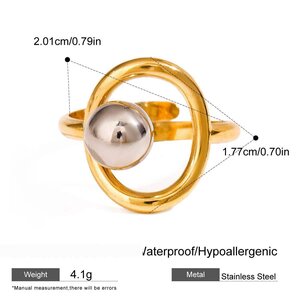 1 Stück Klassischer, Unregelmäßiger, Runder Damenring Aus Edelstahl, Wasserdicht, Goldfarben, Verstellbar h5