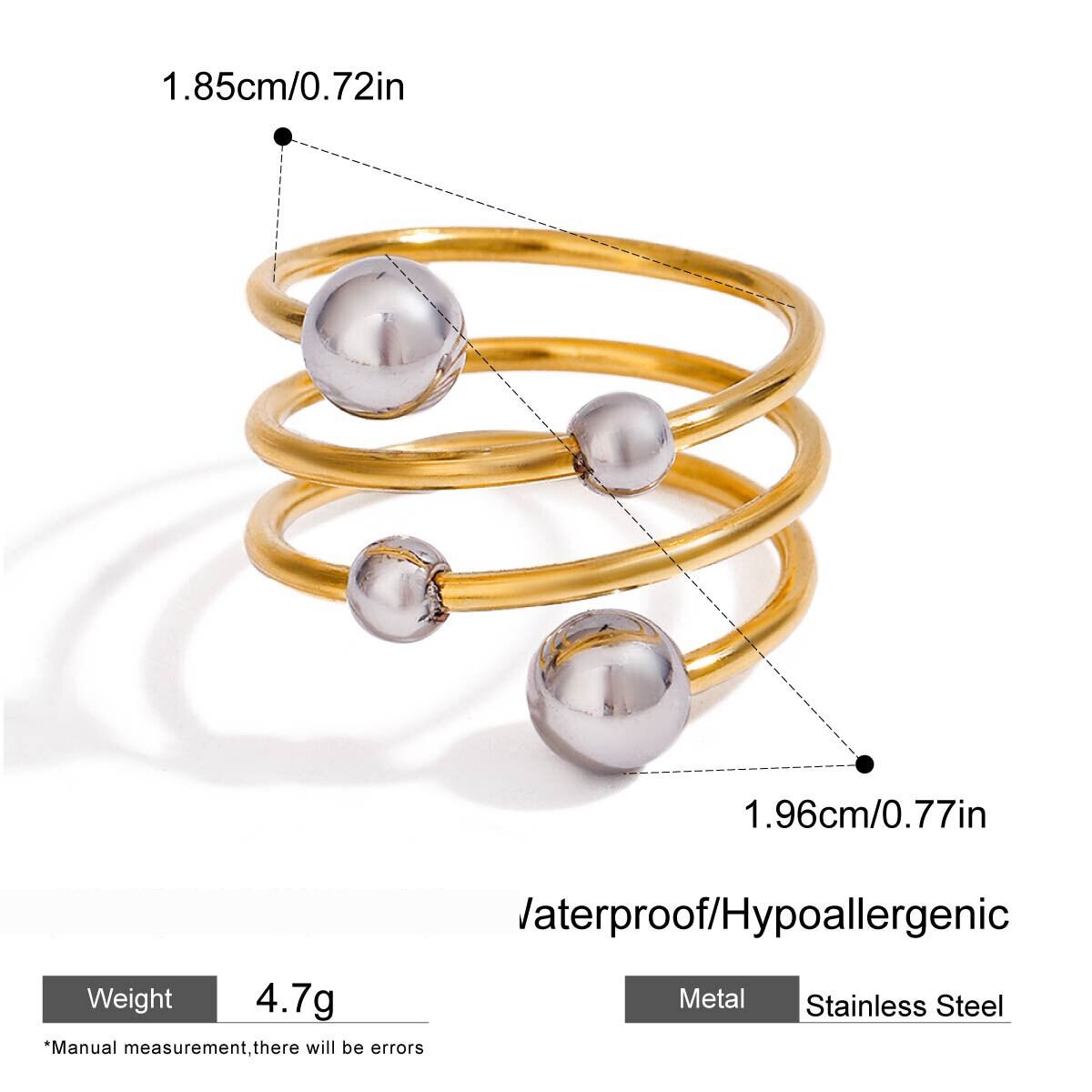 1 Stück Simple Series Persönlichkeit Asymmetrische Kugellinie Edelstahl Wasserdicht Goldfarben Damen Einzelring 