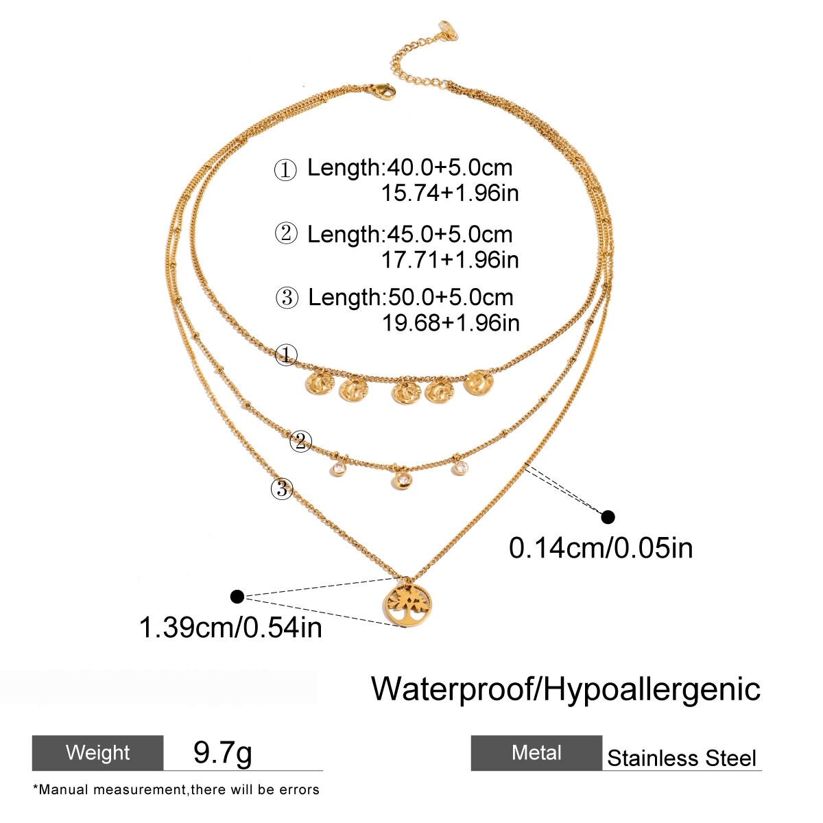 Collana A Strati Da Donna In Acciaio Inossidabile Color Oro Impermeabile Con Elegante Albero Della Serie Naturale Da 1 Pezzo h5 