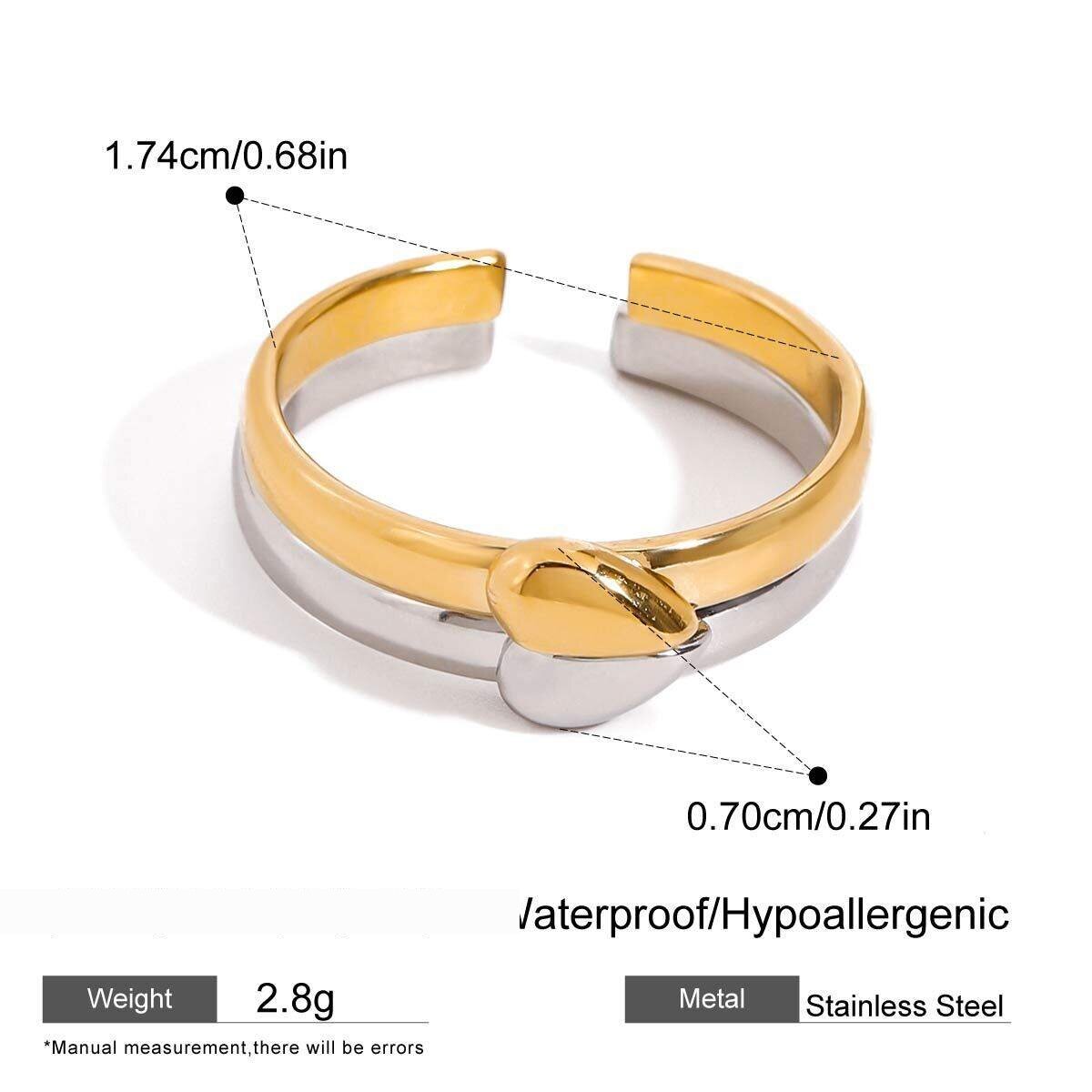 1 Pair Romantic Series Sweet Heart Stainless Steel Waterproof Couple Gold And Silver Color Women's Adjustable Rings 