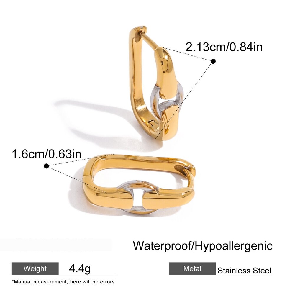 1 Pair Fashionable Series High-End Annular Stainless Steel Waterproof Gold And Silver Color Women's Hoop Earrings