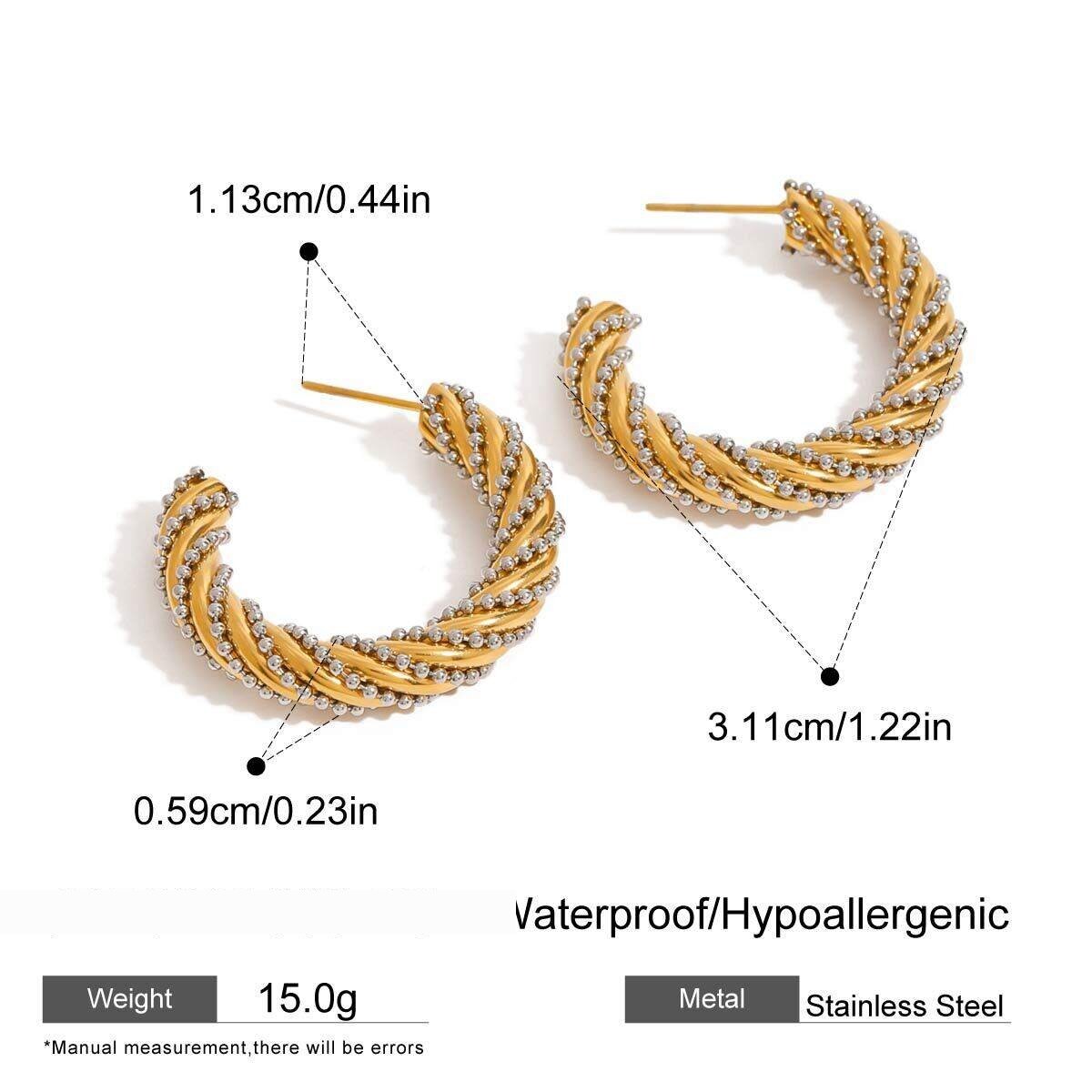 1 Pair Romantic Series Natural Twist Round Stainless Steel Waterproof Gold Color Women's Hoop Earrings 