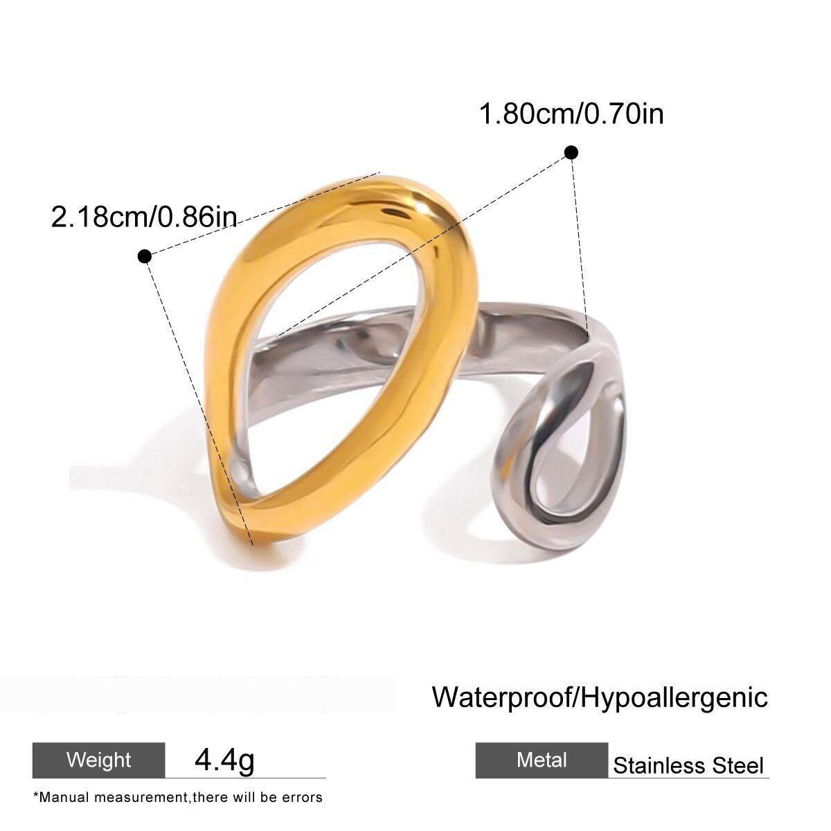 1 Pair Modern Series Exaggerated Irregular Stainless Steel Waterproof Gold And Silver Color Women's Single Rings h5 