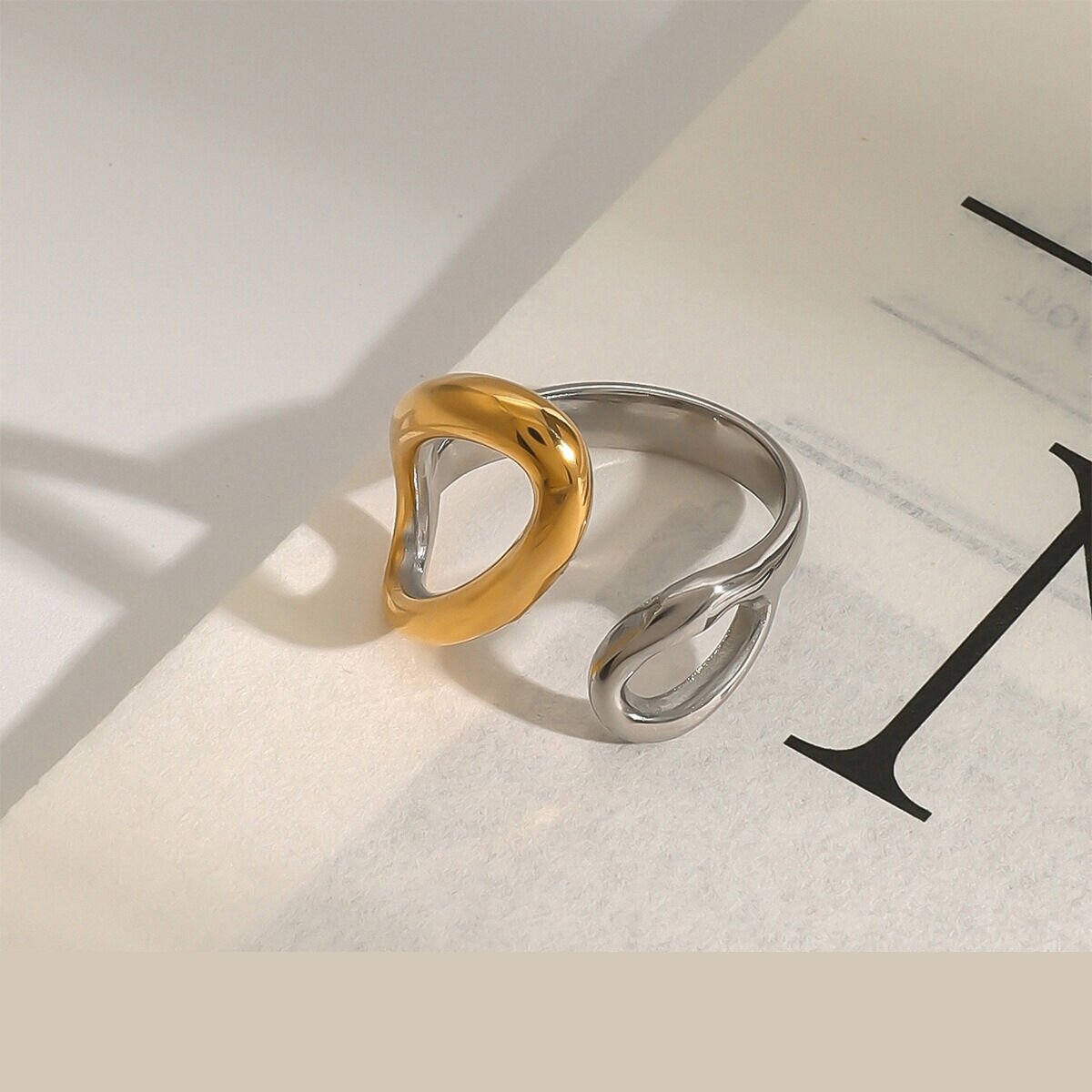 1 Pair Modern Series Exaggerated Irregular Stainless Steel Waterproof Gold And Silver Color Women's Single Rings Picture2