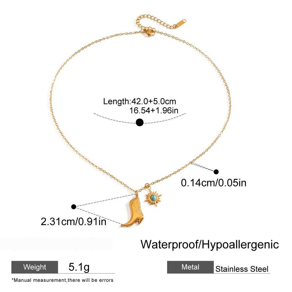 1 Piece Luxurious Series Boot Shape Elegant Sun Stainless Steel Waterproof Gold Color Natural Stone Women's Pendant Necklaces