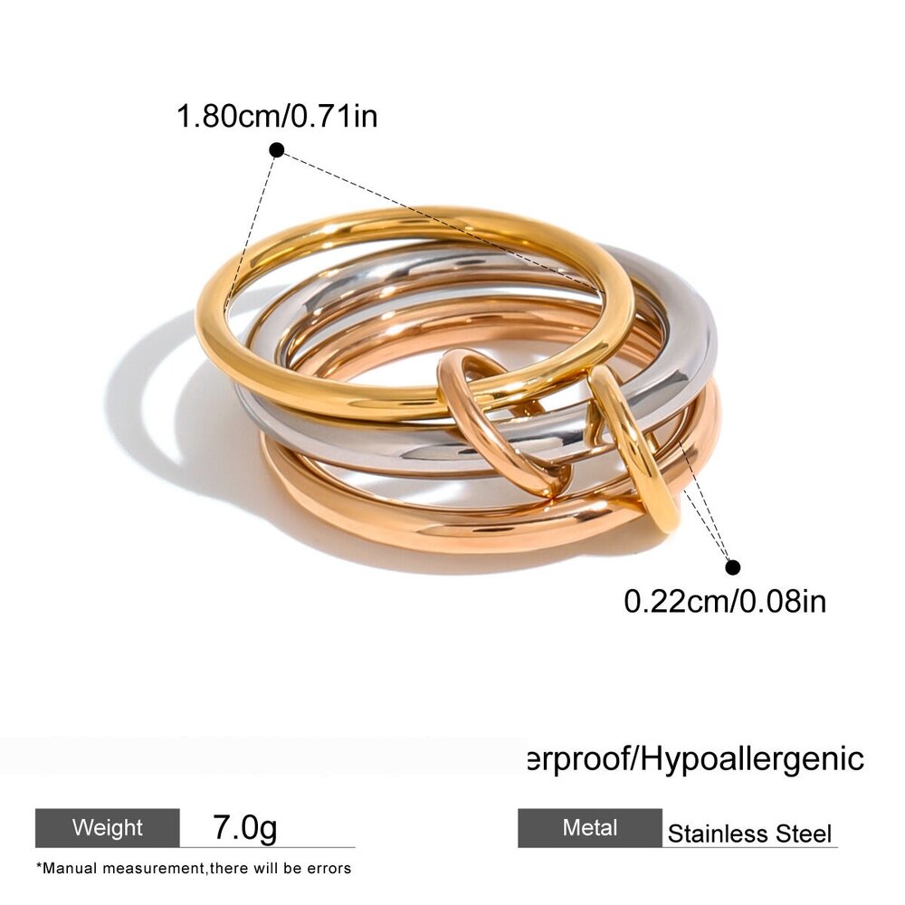 1 Pair Simple Series Personality Annular Stainless Steel Waterproof Mixed Copper Gold Color Women's Single Rings